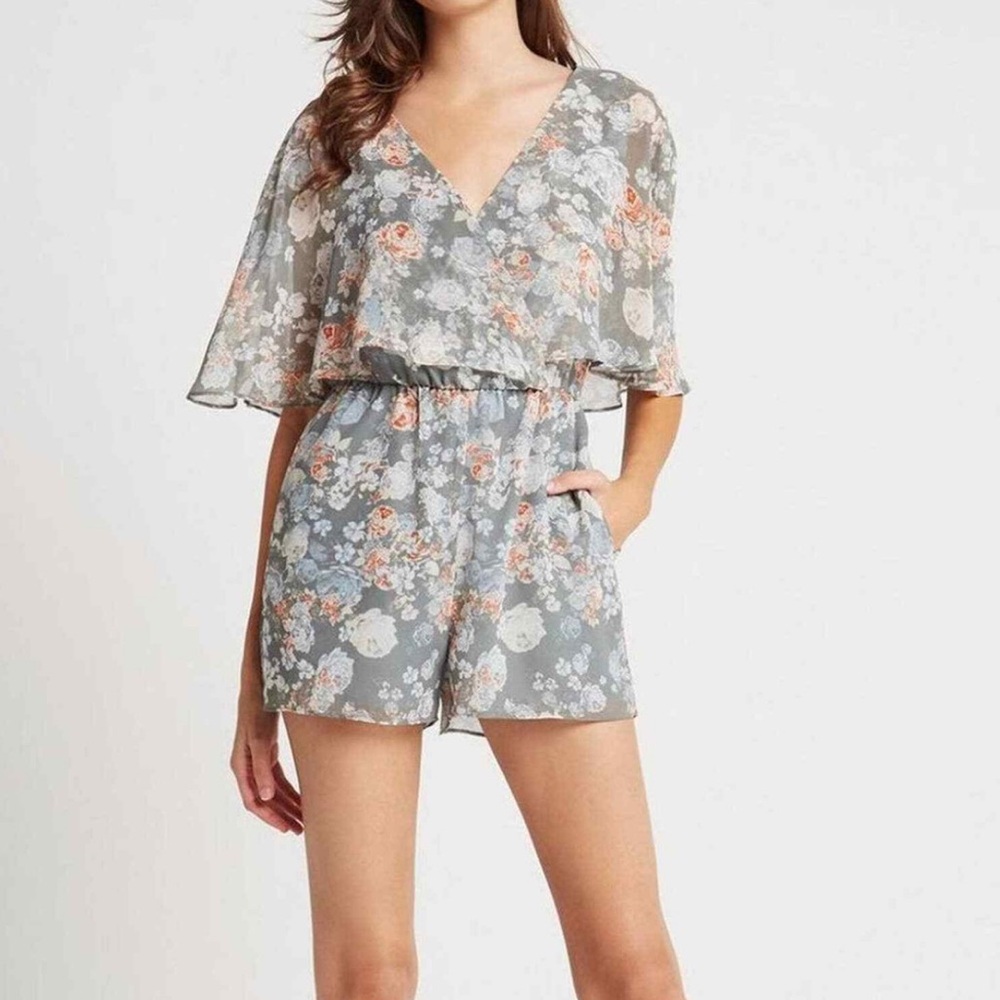 BCBGeneration Floral Capulet Romper Slate Grey/Blue